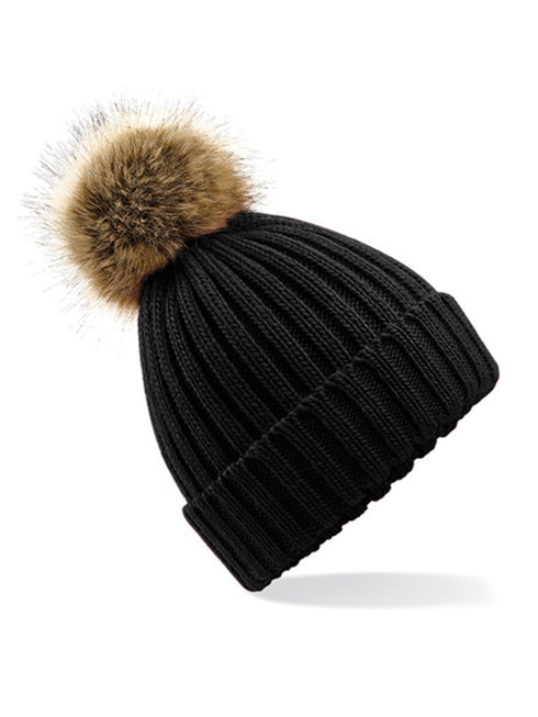 Beanie aus dickem Strick und Kunstfell